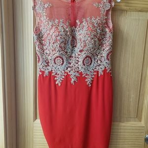 Red and Gold Beades Formal Dress